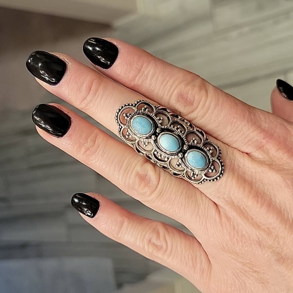 Larimar and sterling ring
